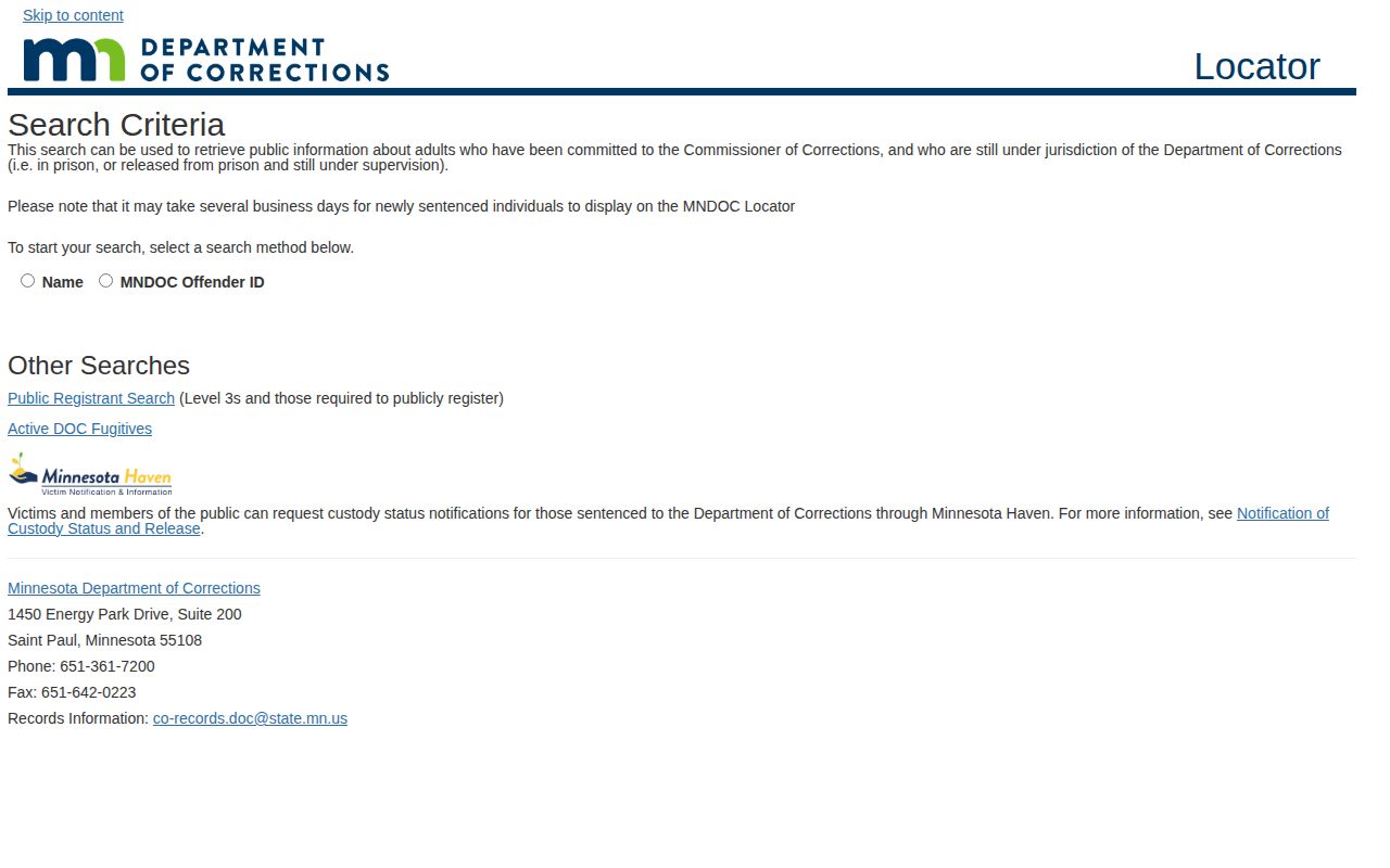 Minnesota Department of Corrections search for Douglas County custody follow-up