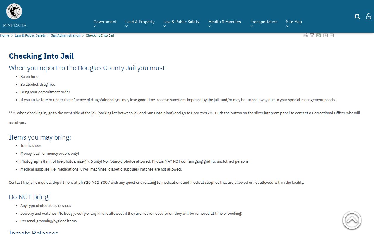 Douglas County Jail release information for booking and custody records